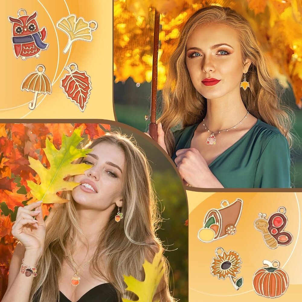 Fall Charms Thanksgiving Charms Enamel Charm Pendants Autumn Thanksgiving Pumpki - Picture 6 of 7